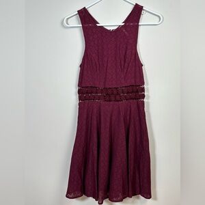 FREE PEOPLE Women's Purple Magenta Lace Mini Babydoll Cutwork Dress Size 2 EUC